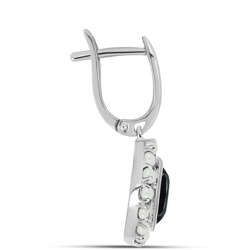 Kolczyki ze srebra próbe 925 z obsidianem i białą perłą słodkowodną 2 