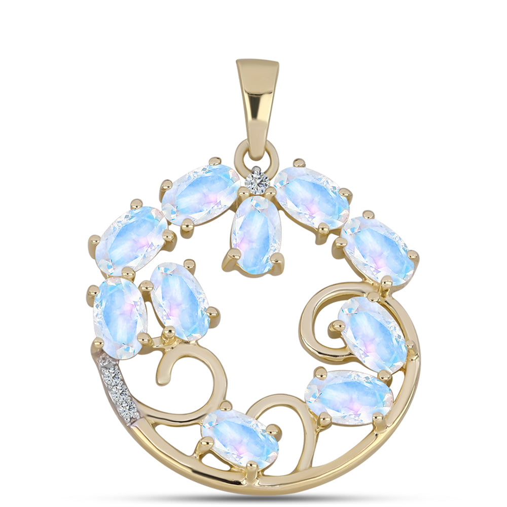 Zawieszka srebrna pozłacana z tęczowym kamieniem księżycowym i białym topazem 1 