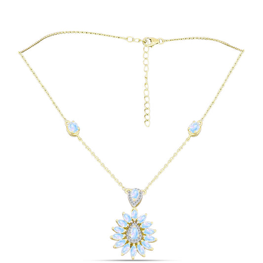 Naszyjnik srebrny pozłacany z tęczowym kamieniem księżycowym