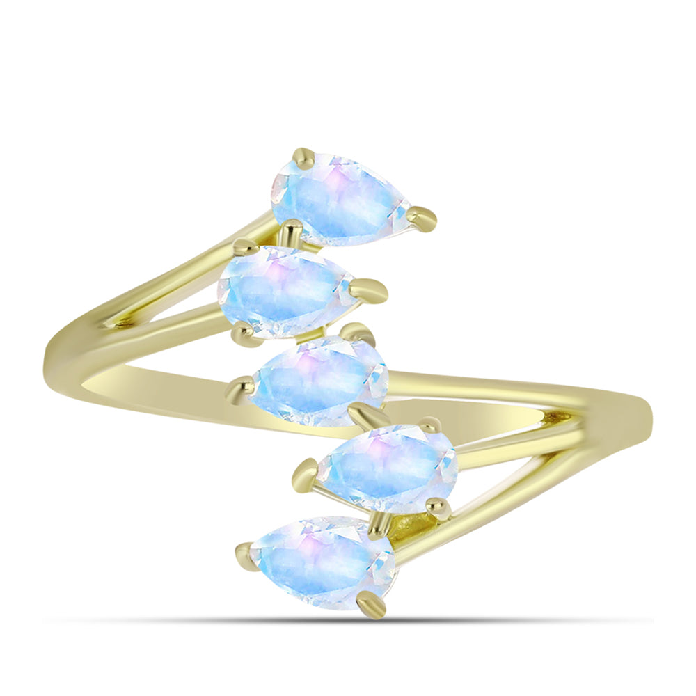 Pierścionek srebrny pozłacany z tęczowym kamieniem księżycowym