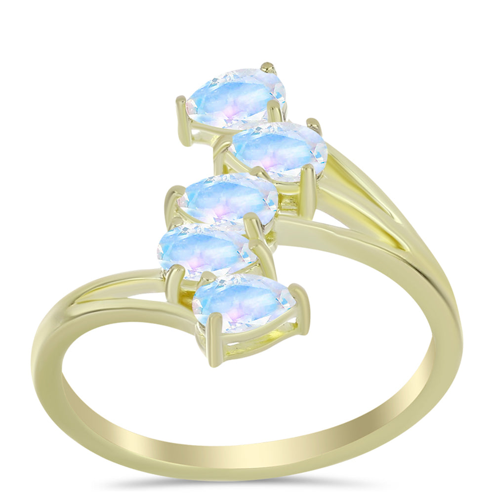 Pierścionek srebrny pozłacany z tęczowym kamieniem księżycowym