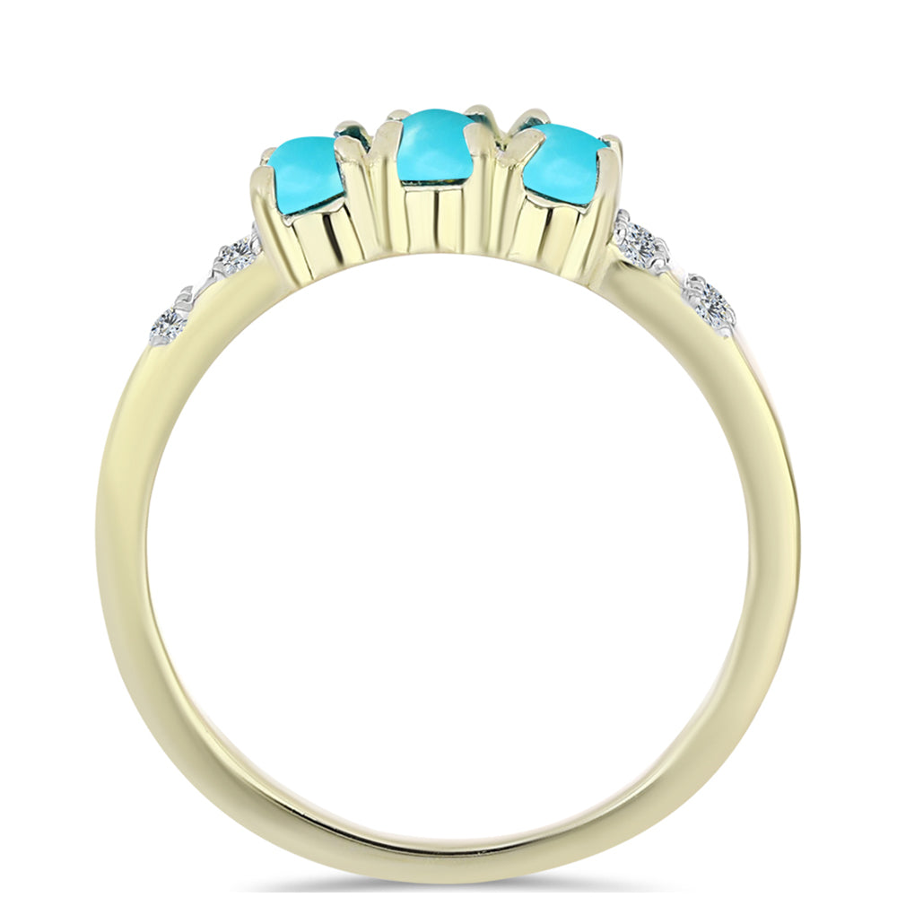 Pierścionek srebrny pozłacany z niebieskim turkusem i białym topazem 2 