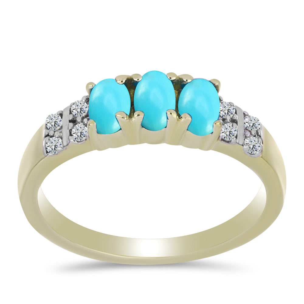 Pierścionek srebrny pozłacany z niebieskim turkusem i białym topazem 3 