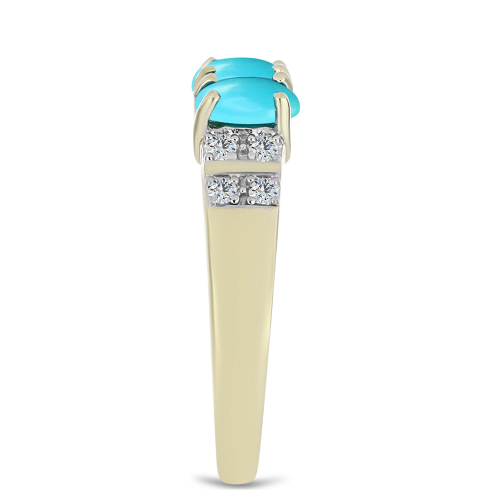 Pierścionek srebrny pozłacany z niebieskim turkusem i białym topazem 4 