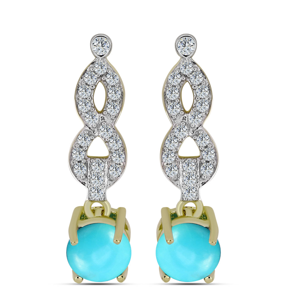 Kolczyki srebrne pozłacane z niebieskim turkusem i białym topazem 1 