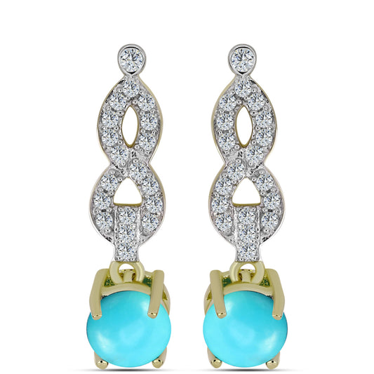 Kolczyki srebrne pozłacane z niebieskim turkusem i białym topazem