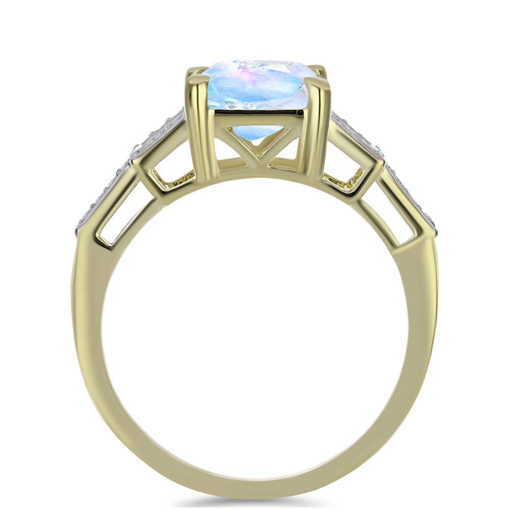 Pierścionek srebrny pozłacany z tęczowym kamieniem księżycowym i białym topazem