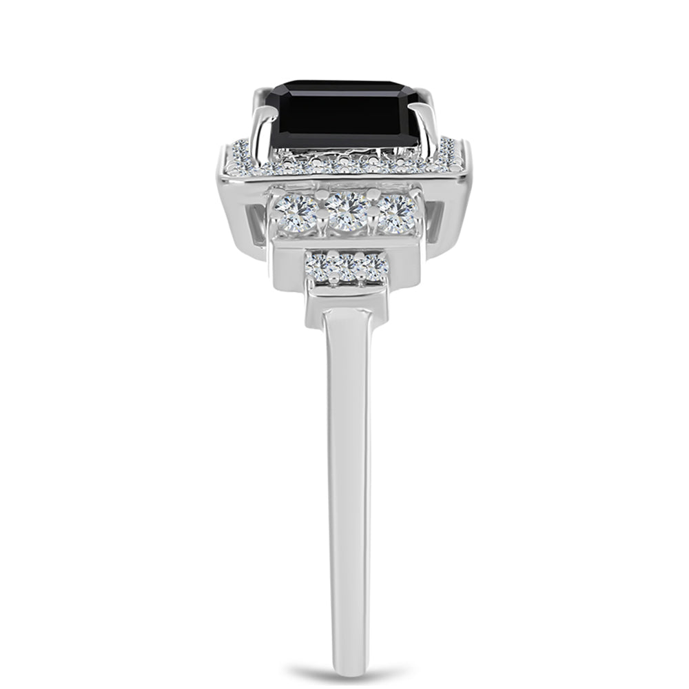 Pierścionek ze srebra próby 925 z obsidianem i białym topazem 4 