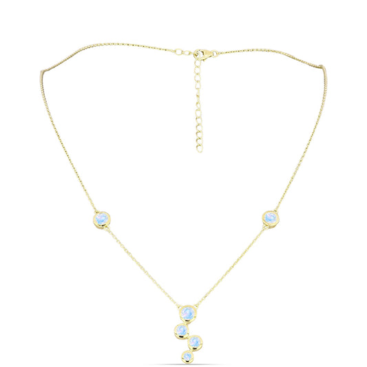 Naszyjnik srebrny pozłacany z tęczowym kamieniem księżycowym