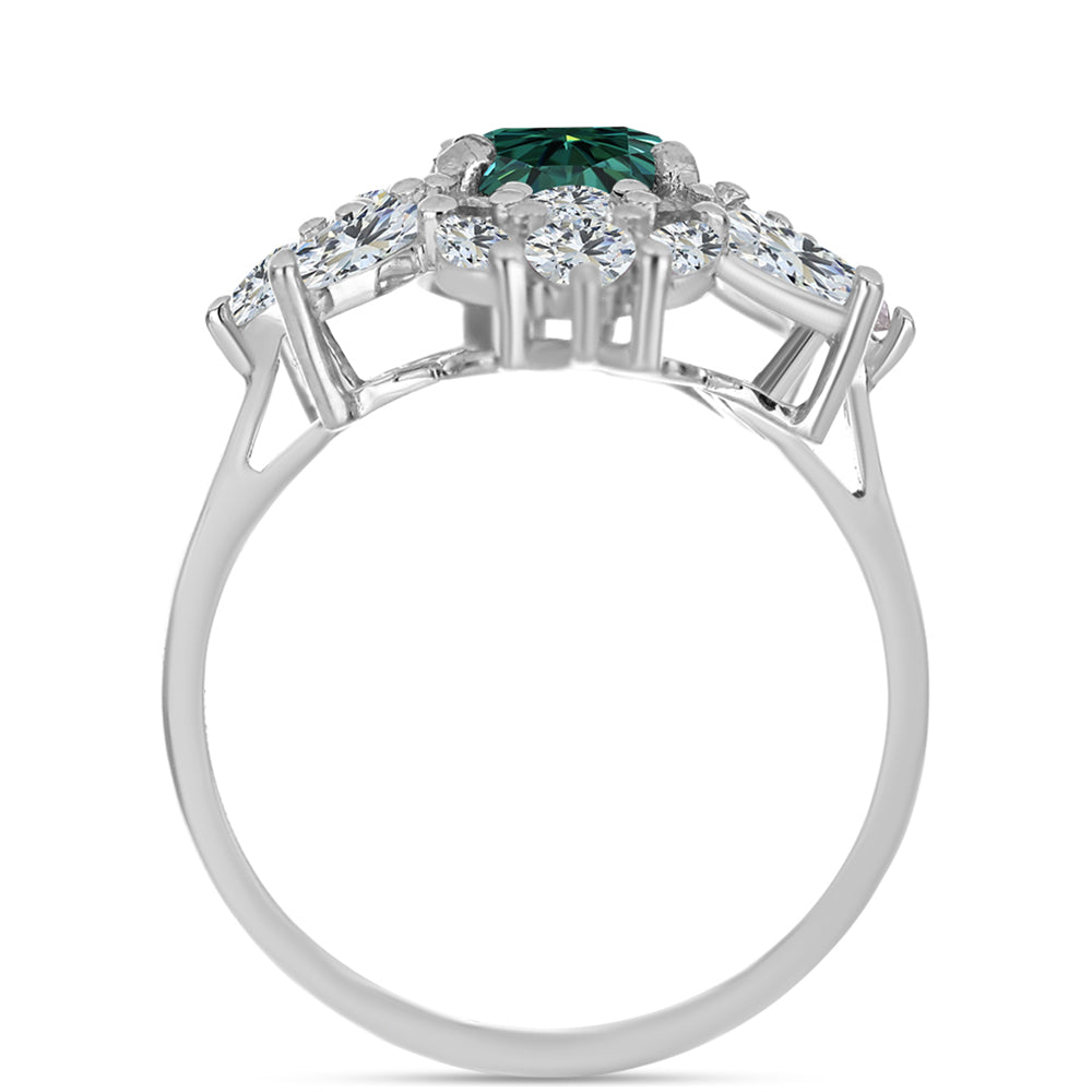 Pierścionek ze srebra próby 925 z zielononiebieskim Mossanitem i białym topazem