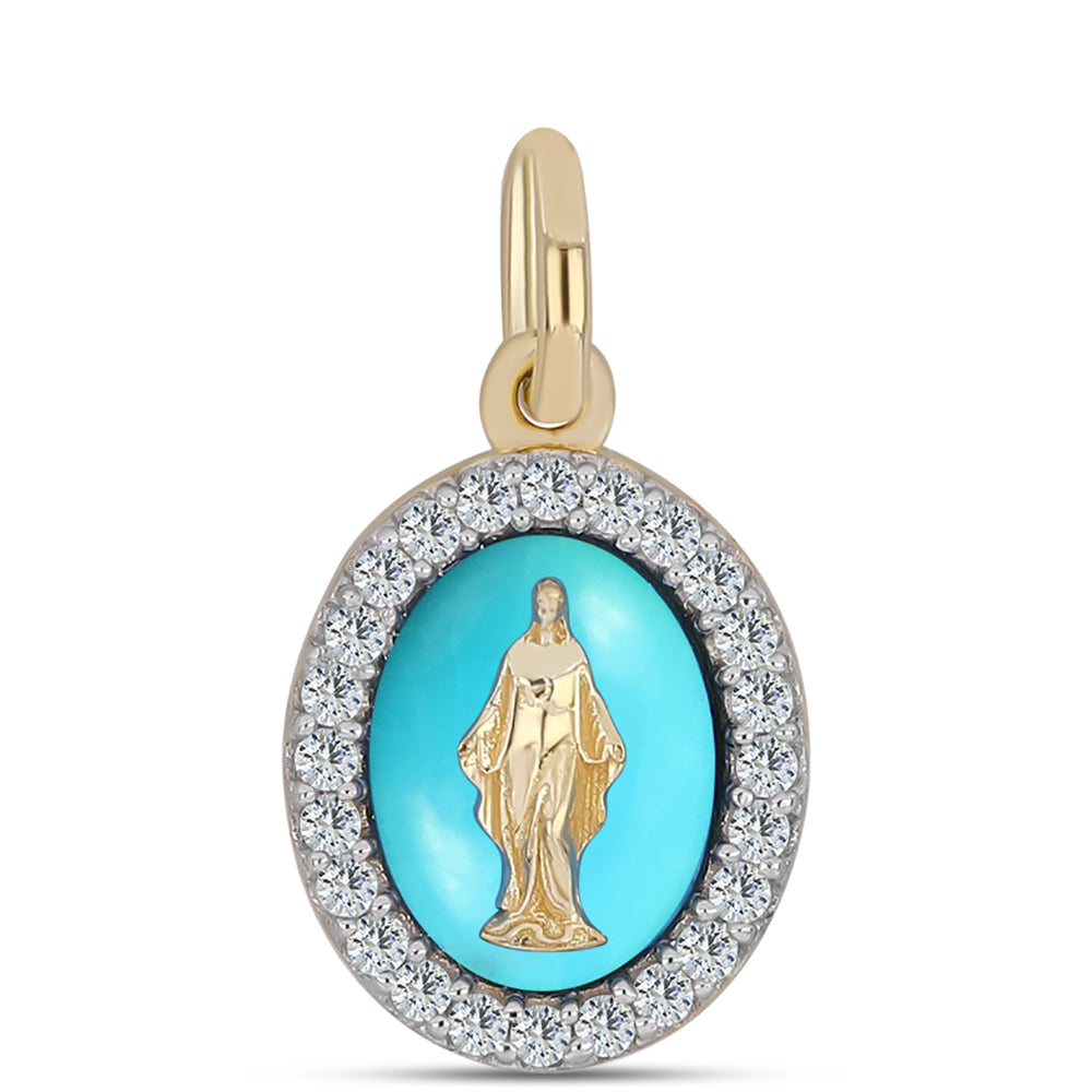 Zawieszka srebrna pozłacana z niebieskim turkusem i białym topazem 1 