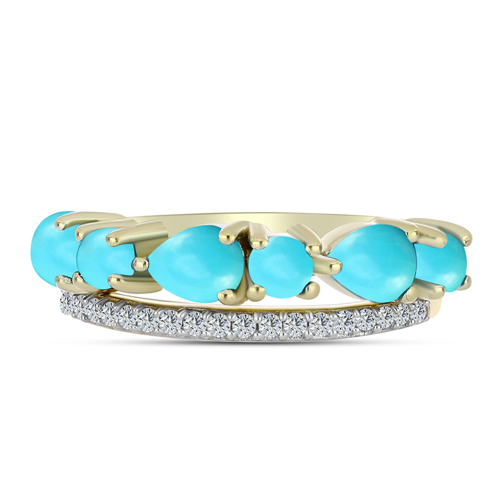 Pierścionek srebrny pozłacany z niebieskim turkusem i białym topazem 1 