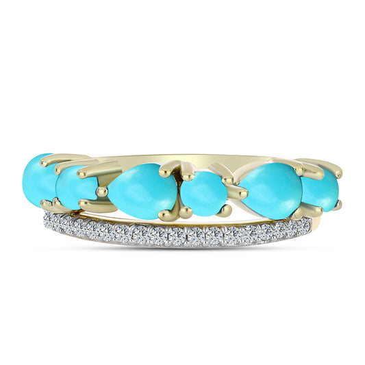 Pierścionek srebrny pozłacany z niebieskim turkusem i białym topazem