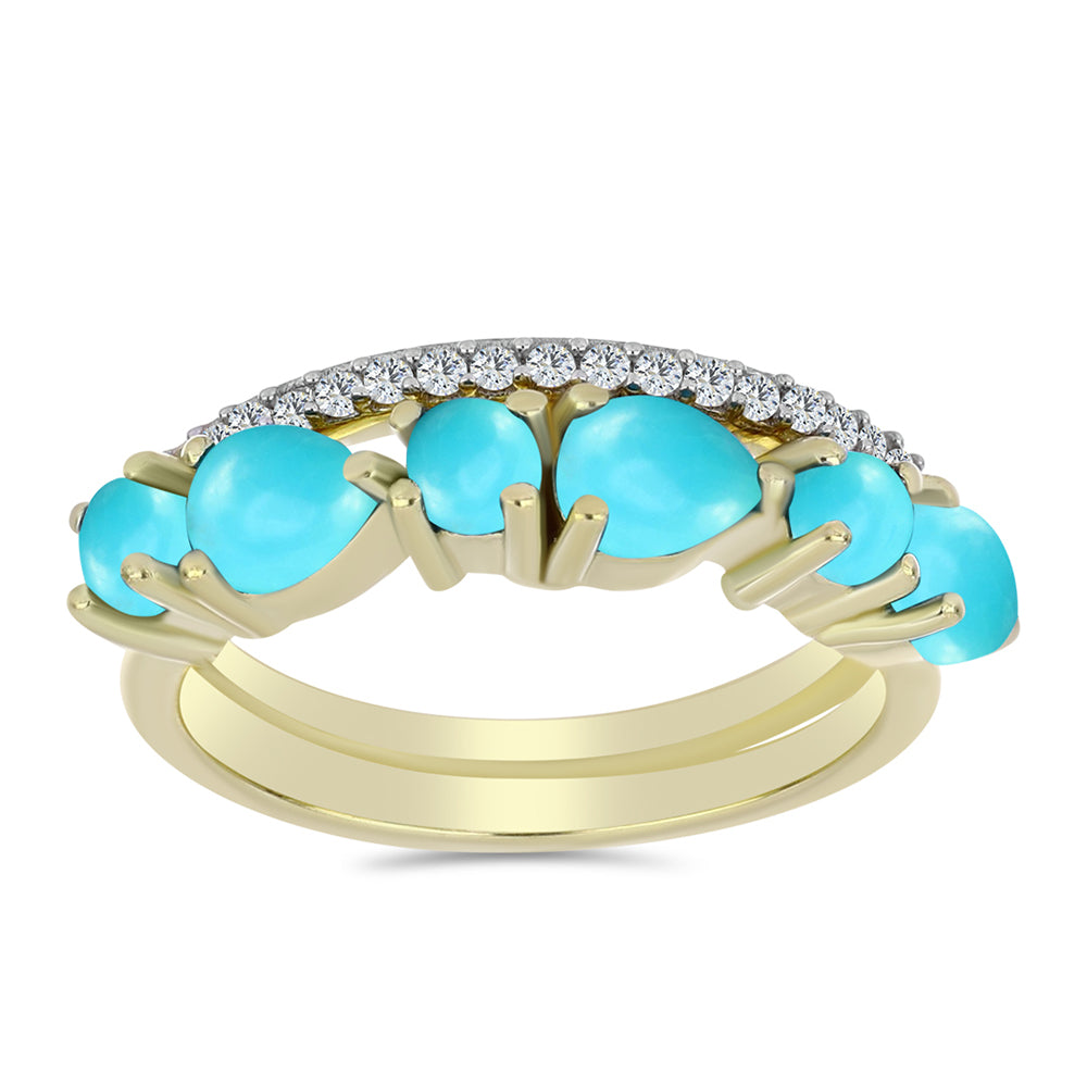 Pierścionek srebrny pozłacany z niebieskim turkusem i białym topazem 3 