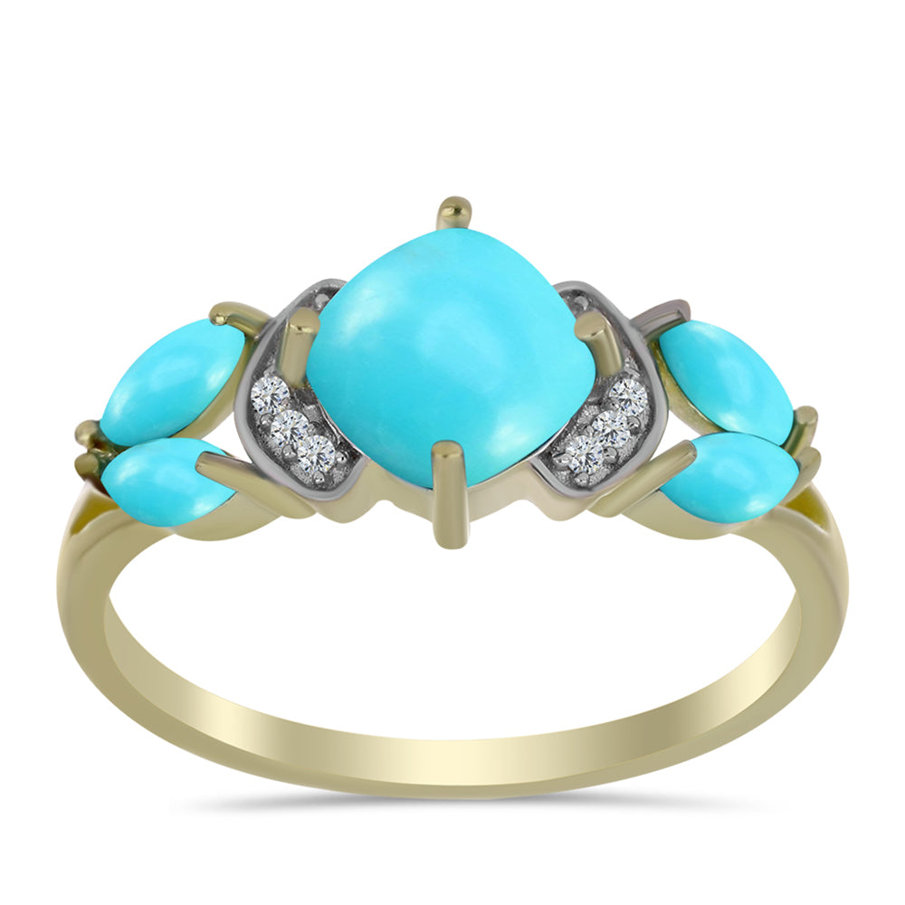 Pierścionek srebrny pozłacany z niebieskim turkusem i białym topazem 3 
