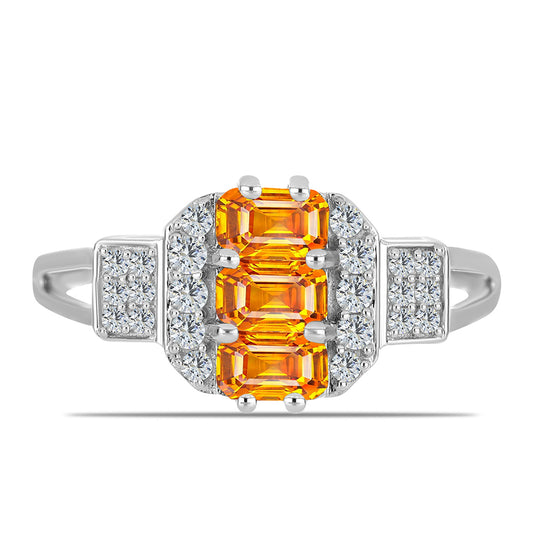 Pierścionek ze srebra próby 925 z szafirem padparadscha i białym topazem