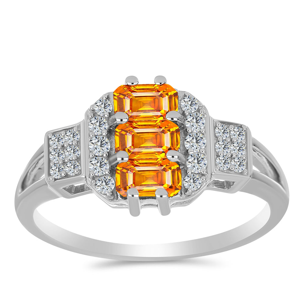 Pierścionek ze srebra próby 925 z szafirem padparadscha i białym topazem