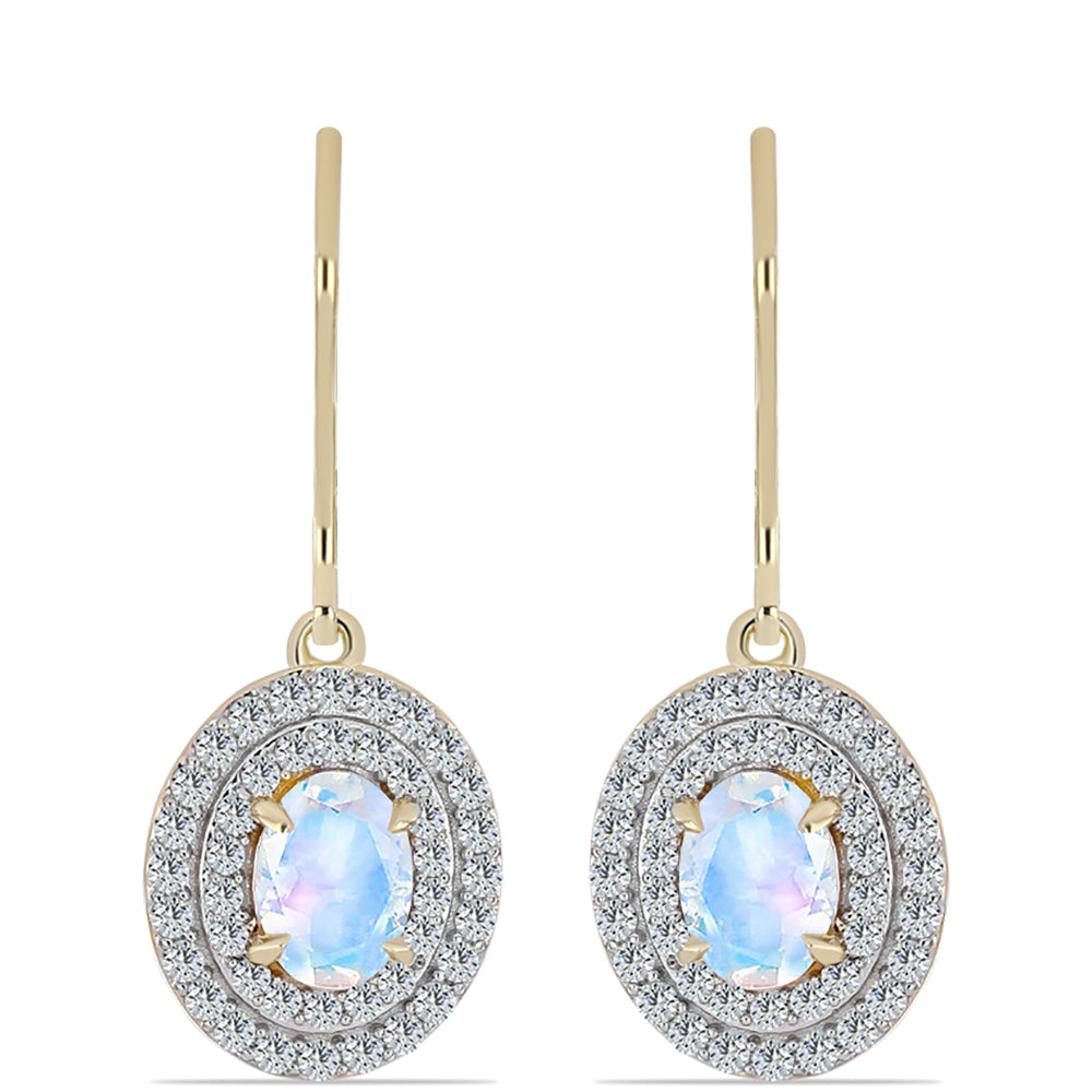 Kolczyki srebrne pozłacane z tęczowym kamieniem księżycowym i białym topazem 1 