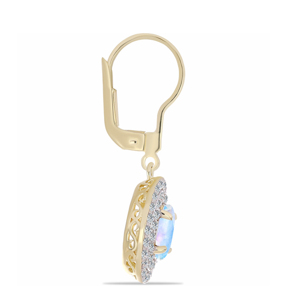 Kolczyki srebrne pozłacane z tęczowym kamieniem księżycowym i białym topazem 2 