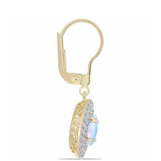 Kolczyki srebrne pozłacane z tęczowym kamieniem księżycowym i białym topazem