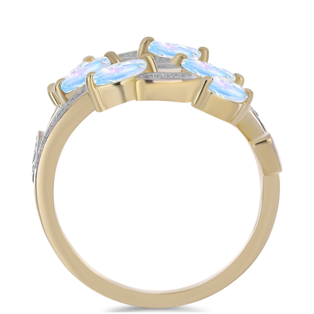 Pierścionek srebrny pozłacany z tęczowym kamieniem księżycowym i białym topazem 2 