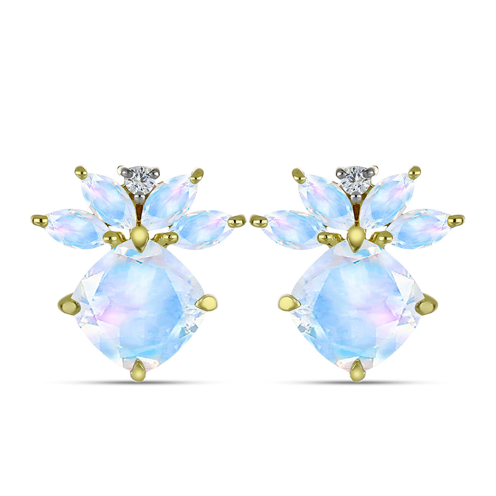 Kolczyki srebrne pozłacane z tęczowym kamieniem księżycowym