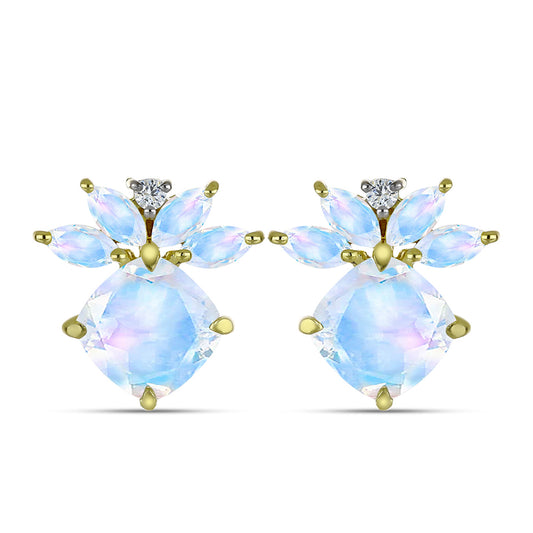 Kolczyki srebrne pozłacane z tęczowym kamieniem księżycowym