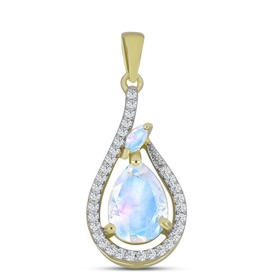 Zawieszka srebrna pozłacana z tęczowym kamieniem księżycowym