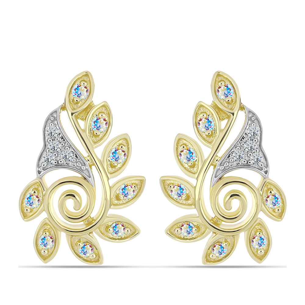 Kolczyki srebrne pozłacane z lodowym moissanitem i białym topazem 1 