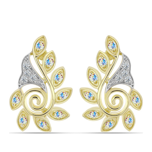 Kolczyki srebrne pozłacane z lodowym moissanitem i białym topazem