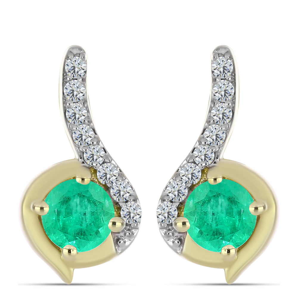 Kolczyki srebrne pozłacane z kolumbijskim szmaragdem i białym diamentem