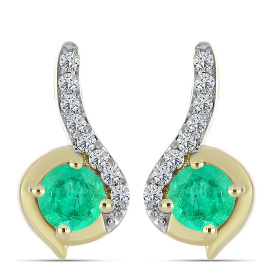 Kolczyki srebrne pozłacane z kolumbijskim szmaragdem i białym diamentem