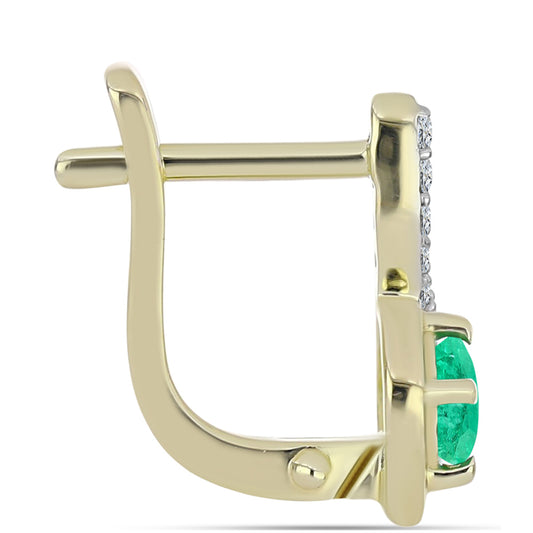 Kolczyki srebrne pozłacane z kolumbijskim szmaragdem i białym diamentem