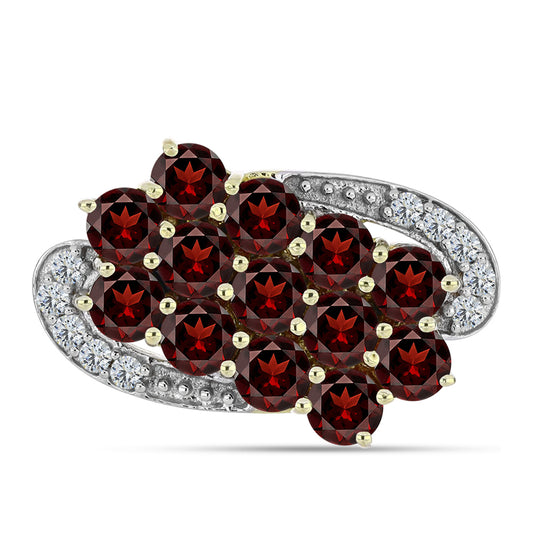 Pierścionek srebrny pozłacany z granatem i białym topazem