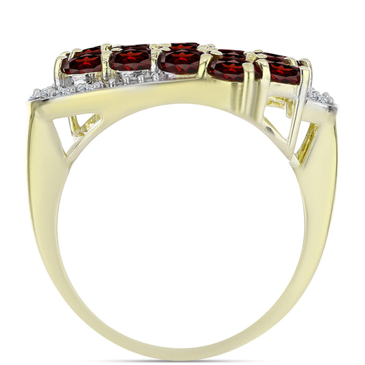 Pierścionek srebrny pozłacany z granatem i białym topazem