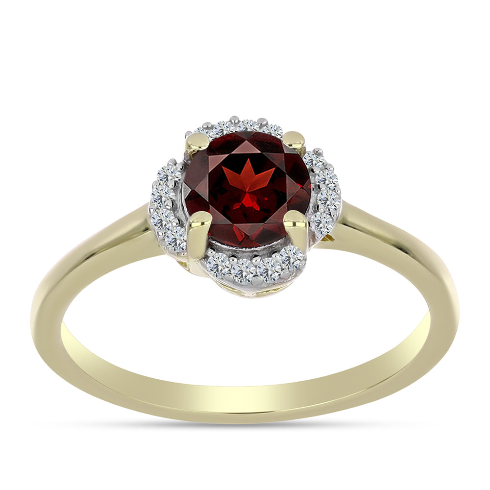 Pierścionek srebrny pozłacany z granatem i białym topazem