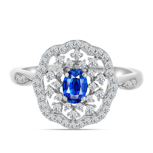 Pierścionek ze srebra próby 925 z australijskim niebieskim szafirem i białym topazem
