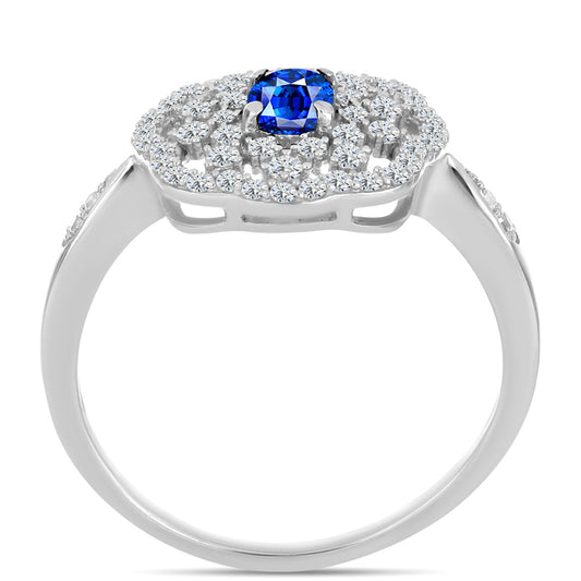 Pierścionek ze srebra próby 925 z australijskim niebieskim szafirem i białym topazem