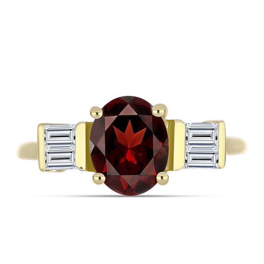 Pierścionek srebrny pozłacany z granatem i białym topazem