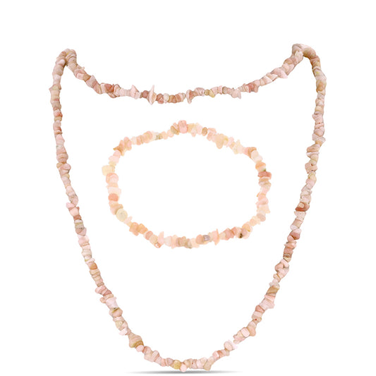 Zestaw bryłka z różowym opalem ( Naszyjnik+Bransoletka )