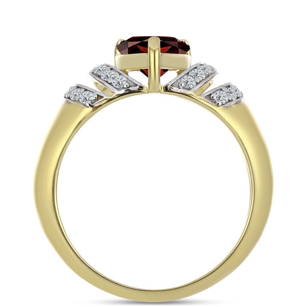 Pierścionek srebrny pozłacany z granatem i białym topazem