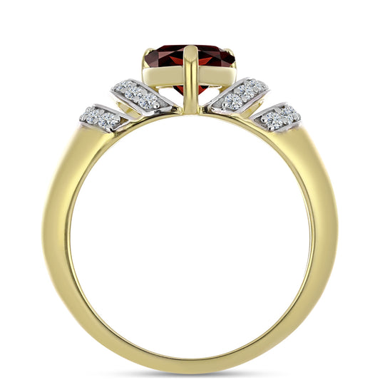 Pierścionek srebrny pozłacany z granatem i białym topazem