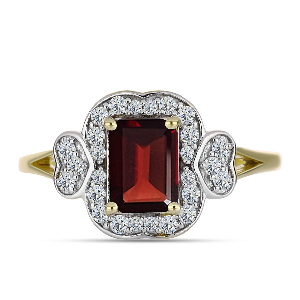 Pierścionek srebrny pozłacany z granatem i białym topazem