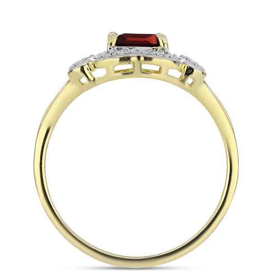 Pierścionek srebrny pozłacany z granatem i białym topazem