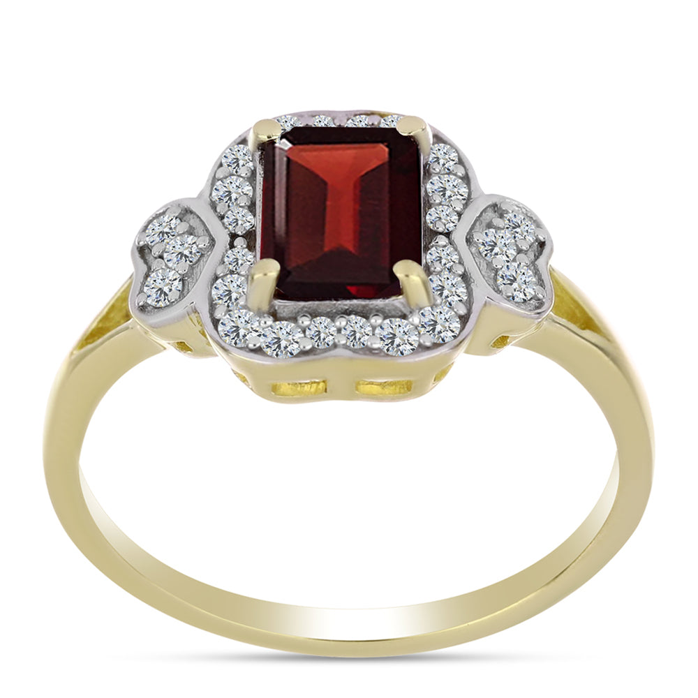 Pierścionek srebrny pozłacany z granatem i białym topazem