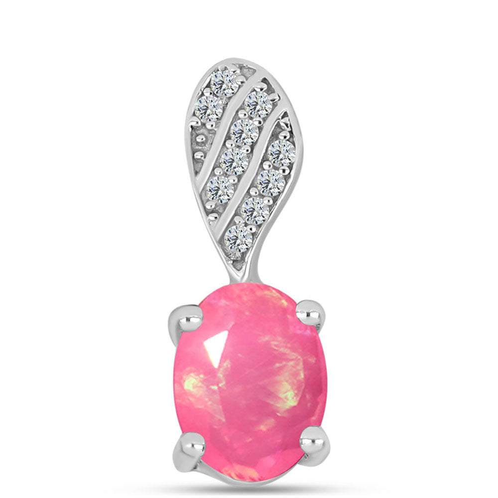 Zawieszka ze srebra próba 925 z różowym opalem i białym topazem 1 