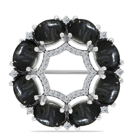 Broszka ze srebra próby 925 z jaspisem i białym topazem