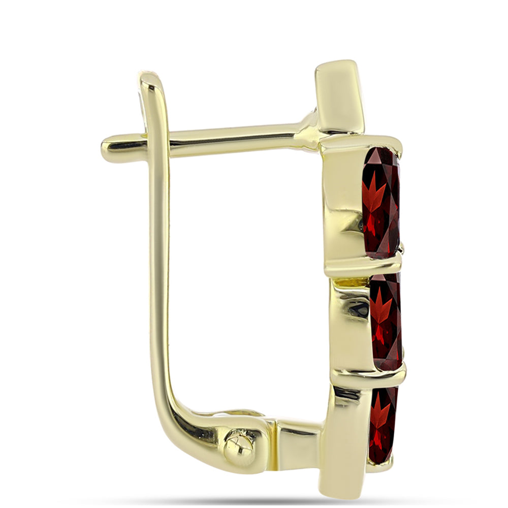 Kolczyki srebrne pozłacane z granatem 2 