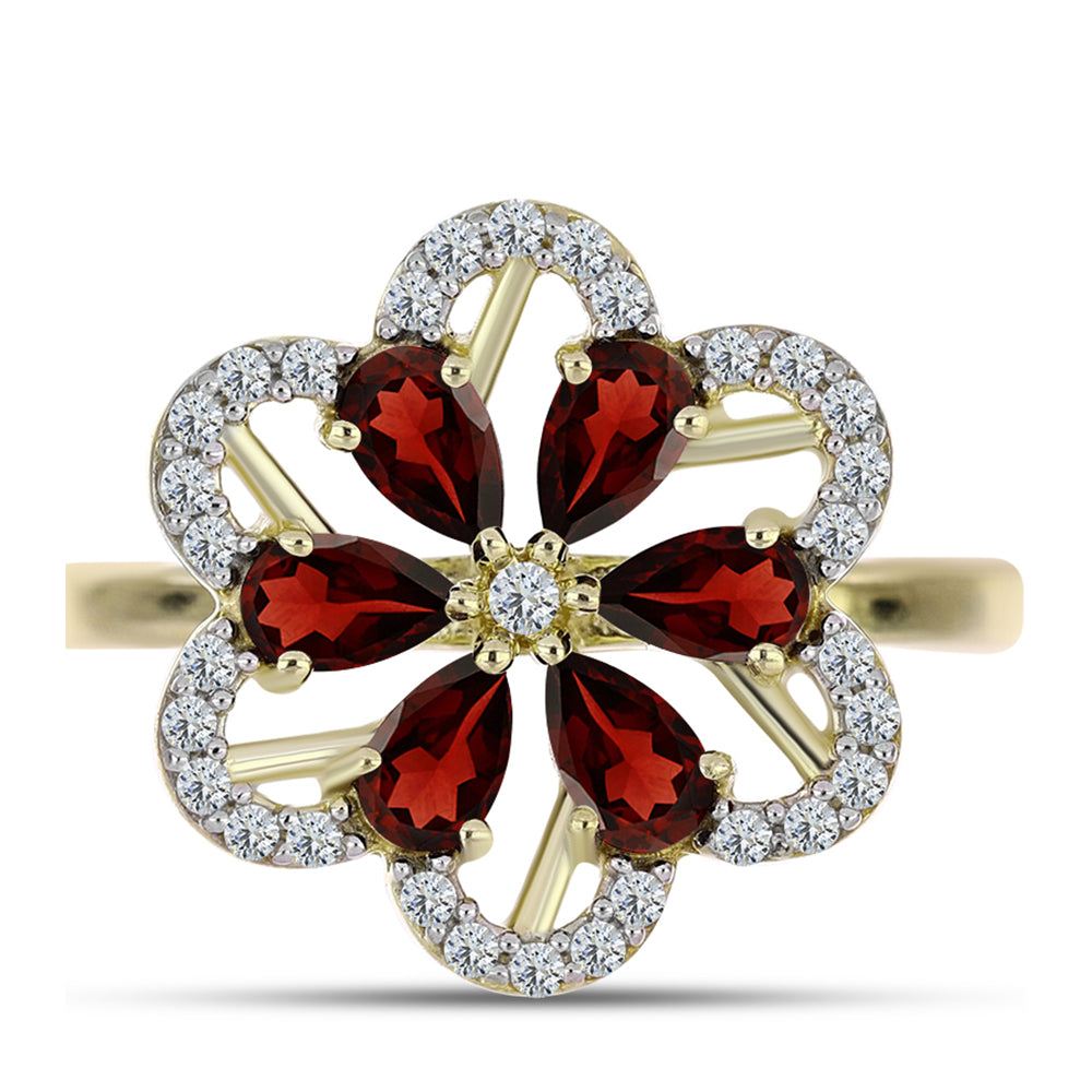 Pierścionek srebrny pozłacany z granatem i białym topazem 1 