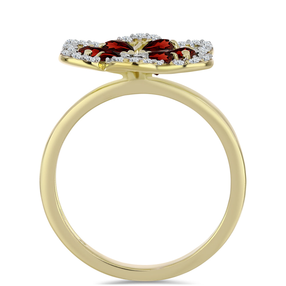 Pierścionek srebrny pozłacany z granatem i białym topazem 2 